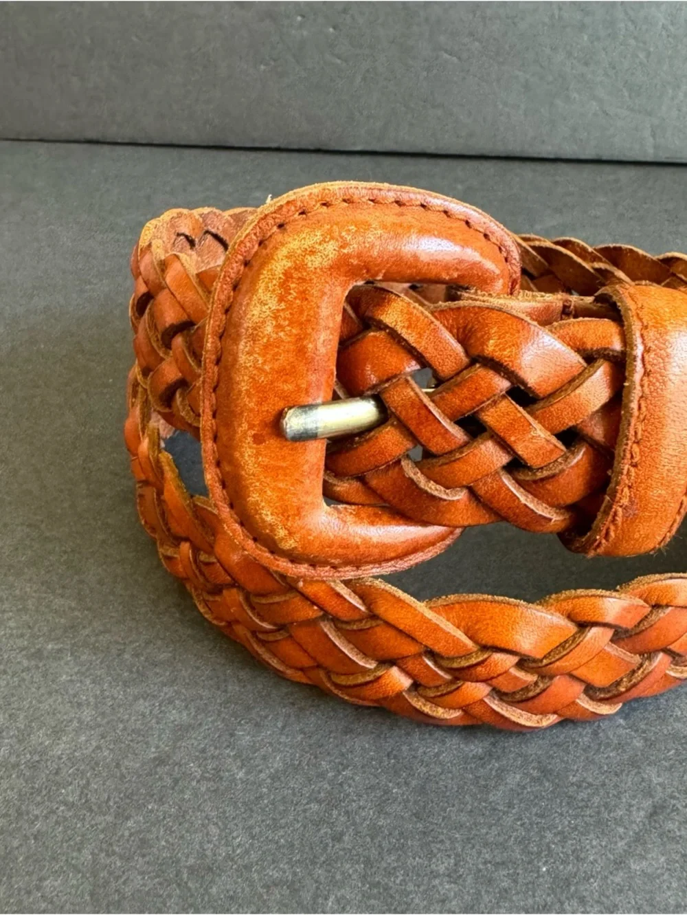 Vintage Brown Woven Leather Belt Talbots Braided‎ Womens Medium Boho Festival
